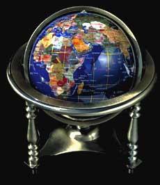 8" Lapis Globe with Green Bronze Base